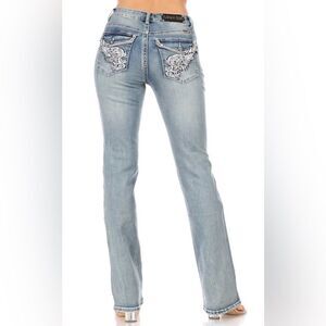 Platinum Plush Rhinestone Angel Wing Bootcut Jeans